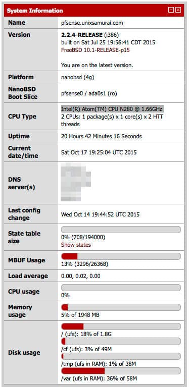 pfsense thin client system information